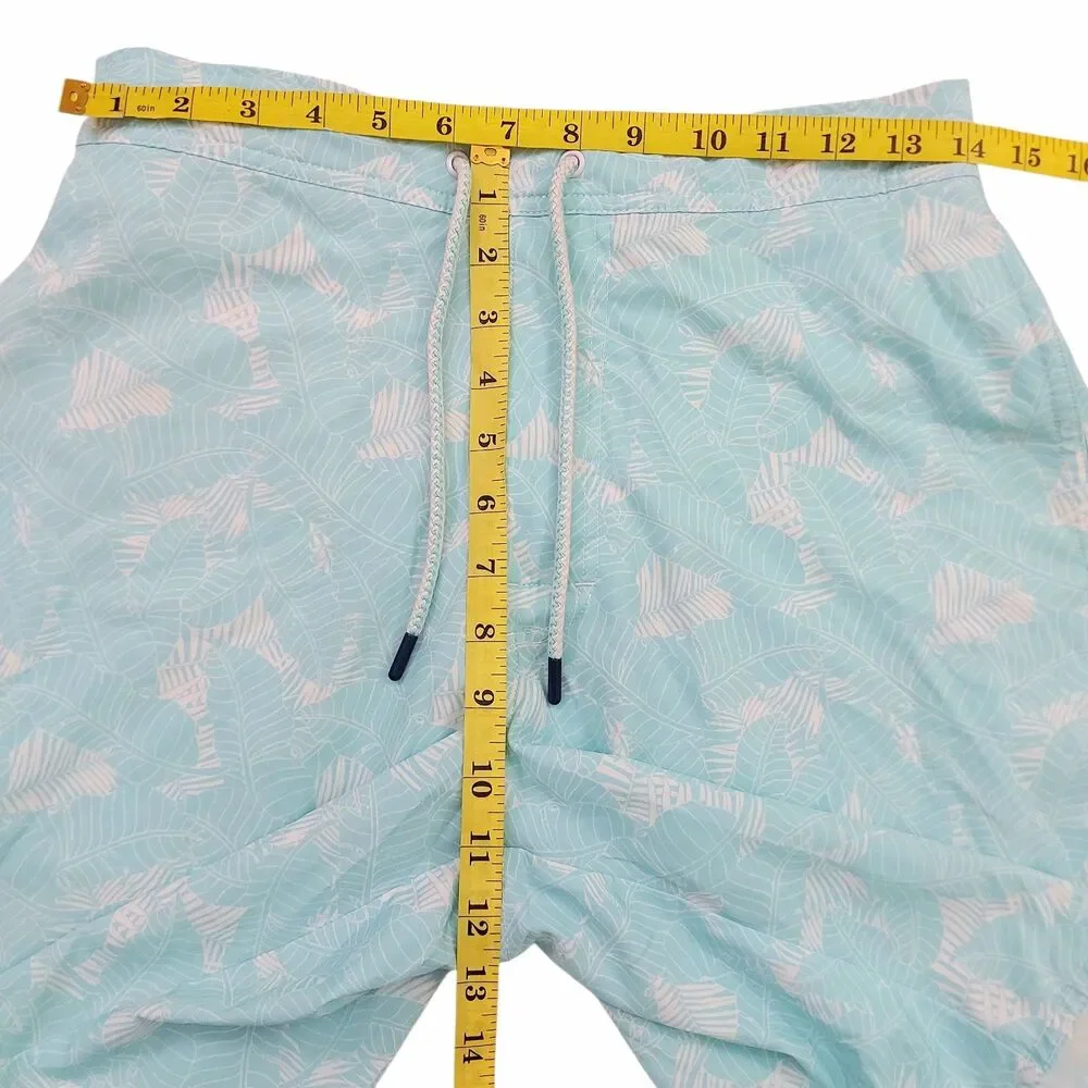 Johnnie-O Swim Shorts Mens Small Aqua Palm Leaf Mesh Lined Swim Trunks Beach